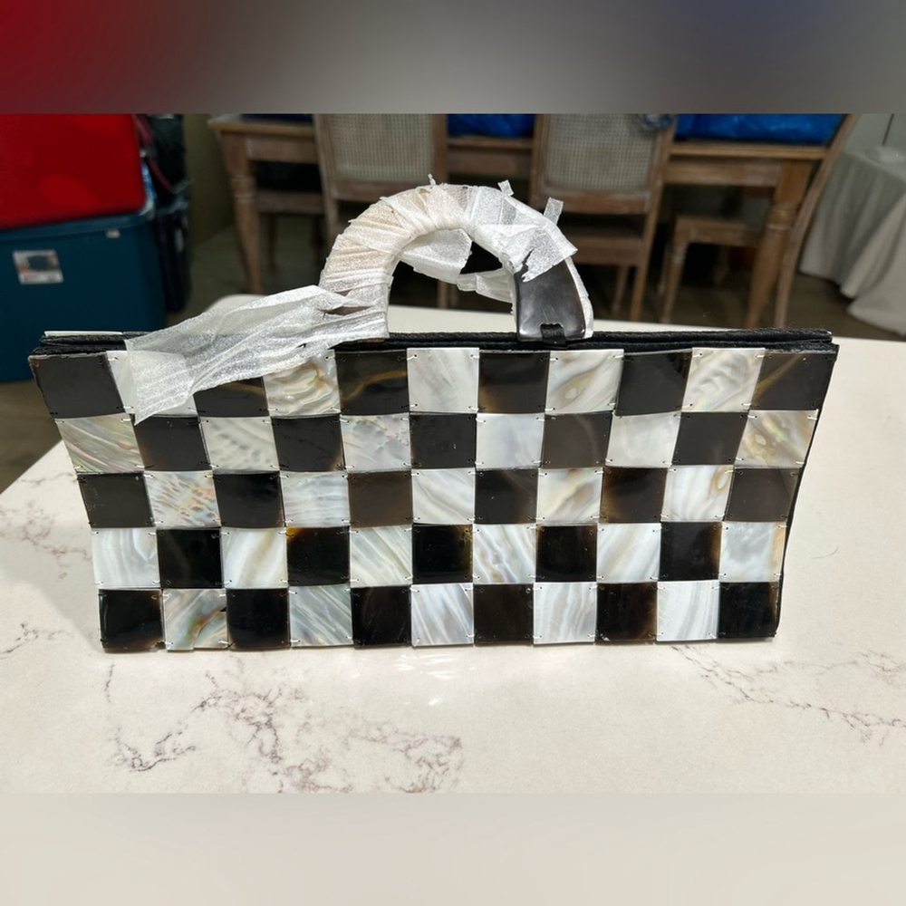 NEW Large Retro 70's Acrylic Checkerboard Clutch Purse 13”